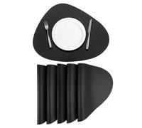 sourcing map 6pcs Faux Leather Placemats for Dinner Table, PU Leather Drop-Shaped Table Mats Placemats Heat Resistant Waterproof Oil Proof Kitchen Placemats, Black