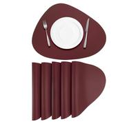 sourcing map 6pcs Faux Leather Placemats for Dinner Table, PU Leather Drop-Shaped Table Mats Placemats Heat Resistant Waterproof Oil Proof Kitchen Placemats, Dark Red