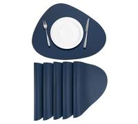 sourcing map 6pcs Faux Leather Placemats for Dinner Table, PU Leather Drop-Shaped Table Mats Placemats Heat Resistant Waterproof Oil Proof Kitchen Placemats, Dark Blue