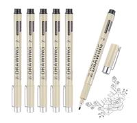 sourcing map 6Pcs Fineliner Ink Pens, 2.0mm Black Micro Pens with Waterproof Archival Ink for Watercolor Sketching Cartoon Technical Drawing