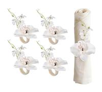 sourcing map 6Pcs Flower Napkin Rings, Handmade Orchid Napkin Ring Holders Buckles Table Decorations for Christmas Thanksgiving Valentine Decor Wedding Parties, Banquet, Home, White
