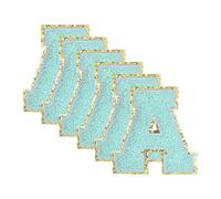 sourcing map 6pcs Glitters Chenille Letter Patches 8.4cm / 3.3" Chenille Iron-On Letter Patches Applique for Clothing Hats Jeans Shoes Bags (Blue, Letter A)