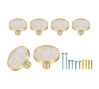 sourcing map 6Pcs Gold Cabinet Knobs, 32mm Decorative Round Knobs Kitchen Cabinet Handles with Screws Drawer Pull Hardware for Cupboard Dresser Wardrobe, Diamond White