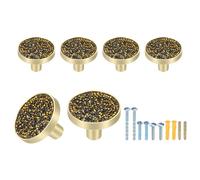 sourcing map 6Pcs Gold Cabinet Knobs, 32mm Decorative Round Knobs Kitchen Cabinet Handles with Screws Drawer Pull Hardware for Cupboard Dresser Wardrobe, Diamond Gold