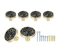 sourcing map 6Pcs Gold Cabinet Knobs, 32mm Decorative Round Knobs Kitchen Cabinet Handles with Screws Drawer Pull Hardware for Cupboard Dresser Wardrobe, Diamond Black