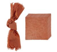 sourcing map 6Pcs Handmade Cloth Napkins, 16.5x16.5 Inch Cotton Napkins with Fringe Square Rustic Table Napkin for Wedding Party Dinner Table Decor Bridal Shower, Dark Orange