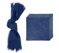 sourcing map 6Pcs Handmade Cloth Napkins, 16.5x16.5 Inch Cotton Napkins with Fringe Square Rustic Table Napkin for Wedding Party Dinner Table Decor Bridal Shower, Dark Blue