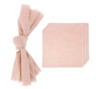 sourcing map 6Pcs Handmade Cloth Napkins, 16.5x16.5 Inch Cotton Napkins with Fringe Square Rustic Table Napkin for Wedding Party Dinner Table Decor Bridal Shower, Pink