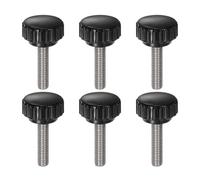 sourcing map 6pcs Knurled Clamping Knobs M6 x 25mm Metric 304 Stainless Steel Male Thread Thumb Screw on Type 22mm Plastic Round Head Threaded Hand Bolt Stud Knobs Black