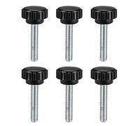 sourcing map 6pcs Knurled Clamping Knobs M6 x 35mm Metric Zinc Plated Carbon Steel Male Thread Thumb Screw on Type 21mm Plastic Round Head Threaded Hand Bolt Stud Knobs Black
