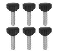 sourcing map 6pcs Knurled Clamping Knobs Thumb Screws M10 x 35mm Metric Male Thread 28mm Matte Plastic Head 304 Stainless Steel Stud Hand Threaded Knob Thumbscrew Handle, Black