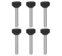 sourcing map 6pcs Knurled Clamping Knobs Thumb Screws M10 x 60mm Metric Male Thread 28mm Matte Plastic Head 304 Stainless Steel Stud Hand Threaded Knob Thumbscrew Handle, Black