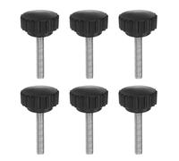 sourcing map 6pcs Knurled Clamping Knobs Thumb Screws M6 x 35mm Metric Male Thread 28mm Matte Plastic Head 304 Stainless Steel Stud Hand Threaded Knob Thumbscrew Handle, Black