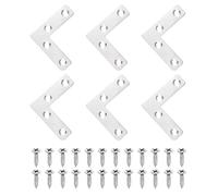 sourcing map 6Pcs l Shape Flat Bracket, 50mm x 50mm Metal Flat Corner Bracket Right Angle Corner Brace Mending Plate with Screws for Wood Frame Furniture Fixing Joining, Silver