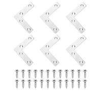 sourcing map 6Pcs l Shape Flat Bracket, 60mm x 60mm Metal Flat Corner Bracket Right Angle Corner Brace Mending Plate with Screws for Wood Frame Furniture Fixing Joining, Silver