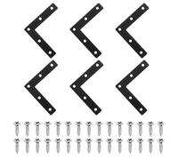 sourcing map 6Pcs l Shape Flat Bracket, 80mm x 80mm Metal Flat Corner Bracket Right Angle Corner Brace Mending Plate with Screws for Wood Frame Furniture Fixing Joining, Black