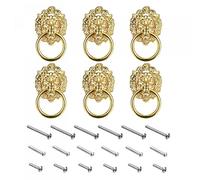 sourcing map 6Pcs Lion Head Pulls Knob 1.57" x 2.68" Gold Lion Head Drawer Pulls Ring Pull for Cupboard Suitcase Furniture Replacement with Mounting Screws