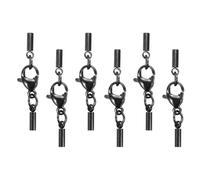 sourcing map 6Pcs Lobster Claw Clasp with Cord End Caps, 1.2mm ID Stainless Steel Necklace Cord Ends, Leather Fold Over Clasp Connector for Bracelet DIY Crafting Jewelry Making, Black(Style 2)