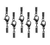 sourcing map 6Pcs Lobster Claw Clasp with Cord End Caps, 1.8mm ID Stainless Steel Necklace Cord Ends, Leather Fold Over Clasp Connector for Bracelet DIY Crafting Jewelry Making, Black(Style 2)