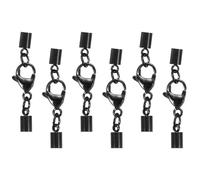 sourcing map 6Pcs Lobster Claw Clasp with Cord End Caps, 3mm ID Stainless Steel Necklace Cord Ends, Leather Fold Over Clasp Connector for Bracelet DIY Crafting Jewelry Making, Black(Style 2)