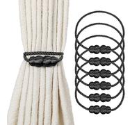 sourcing map 6Pcs Magnetic Curtain Tiebacks, Elegant Weave Curtain Tie Backs Decorative Window Treatment Holdbacks for Drape Home Bedroom Living Room Office Decoration, Black
