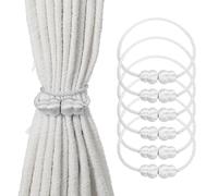 sourcing map 6Pcs Magnetic Curtain Tiebacks, Elegant Weave Curtain Tie Backs Decorative Window Treatment Holdbacks for Drape Home Bedroom Living Room Office Decoration, White