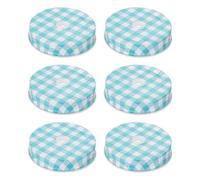 sourcing map 6pcs Mason Jar Lids 70mm Tinplate Regular Mouth Reusable Mason Canning Covers with Straw Hole for Storage Bottle Water Bottle and Jars, Blue Gingham