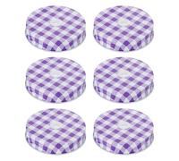 sourcing map 6pcs Mason Jar Lids 70mm Tinplate Regular Mouth Reusable Mason Canning Covers with Straw Hole for Storage Bottle Water Bottle and Jars, Purple Gingham