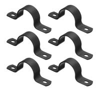 sourcing map 6Pcs Metal Pipe Clamps, 1 Inch Carbon Steel Two Hole Strap U Bracket Tube Clip Conduit Clamps for Pipe Fixing Wire Cord Installation Decorating, Black