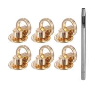 sourcing map 6pcs Metal Studs Rivets 12mm D-Ring Button Rivets with 3.5mm Leather Hole Punch for Leather Craft, Gold Tone