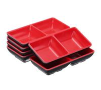 sourcing map 6Pcs MF Square Dipping Bowls, Small Black Red Side Dish Bowls with 2 Compartment Divided Seasoning Plate Soy Dishes for Condiment Desserts Home BBQ Party Picnic Restaurant