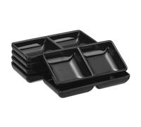 sourcing map 6Pcs MF Square Dipping Bowls, Small Black Side Dish Bowls with 2 Compartment Divided Seasoning Plate Soy Dishes for Condiment Desserts Home BBQ Party Picnic Restaurant