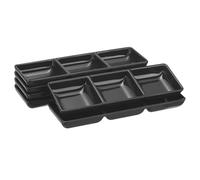 sourcing map 6Pcs MF Square Dipping Bowls, Small Black Side Dish Bowls with 3 Compartment Divided Seasoning Plate Soy Dishes for Condiment Desserts Home BBQ Party Picnic Restaurant