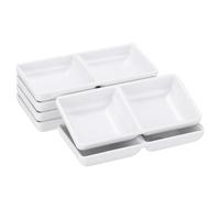 sourcing map 6Pcs MF Square Dipping Bowls, Small White Side Dish Bowls with 2 Compartment Divided Seasoning Plate Soy Dishes for Condiment Desserts Home BBQ Party Picnic Restaurant