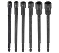 sourcing map 6pcs Nut Driver Drill Bit 1/4,3/8,7/16,9/32,11/32,1/2 Inch Socket 1/4" Hex Shank 6" (150mm) Extra Long Magnetic 6-Point Sockets Quick Change Chrome Vanadium Steel Bolt Setters