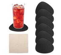 sourcing map 6Pcs PVC Leather Coasters, 5.4x4.4" Irregular Drink Coasters Heat Resistant Water Absorbent Non Slip Cup Mat with Microfiber Cloth for Home Office Kitchen Coffee Table, Black