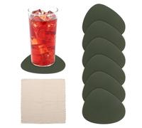 sourcing map 6Pcs PVC Leather Coasters, 5.4x4.4" Irregular Drink Coasters Heat Resistant Water Absorbent Non Slip Cup Mat with Microfiber Cloth for Home Office Kitchen Coffee Table, Green