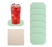 sourcing map 6Pcs PVC Leather Coasters, 5.6x3.9" Irregular Drink Coasters Heat Resistant Water Absorbent Non Slip Cup Mat with Microfiber Cloth for Home Office Kitchen Coffee Table, Mint Green