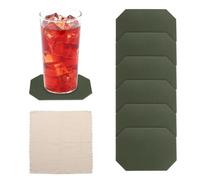 sourcing map 6Pcs PVC Leather Coasters, 5.6x3.9" Irregular Drink Coasters Heat Resistant Water Absorbent Non Slip Cup Mat with Microfiber Cloth for Home Office Kitchen Coffee Table, Green