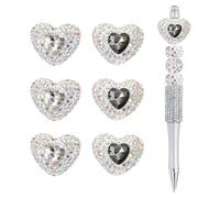 sourcing map 6Pcs Rhinestone Beads for Pens Heart Shape Fancy Focal Beads Bling Rhinestone for Beadable Pens Jewelry Making Keychain DIY Handicrafts(Gray, Clear)
