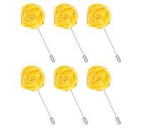 sourcing map 6Pcs Rose Lapel Pin for Men, Satin Flower Lapel Pins Silk Brooch for Groom Business Wedding Suit Outfit Accessories, Yellow