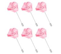 sourcing map 6Pcs Rose Lapel Pin for Men, Satin Flower Lapel Pins Silk Brooch for Groom Business Wedding Suit Outfit Accessories, Pink