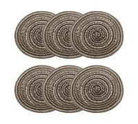 sourcing map 6pcs Round Braided Placemats 4" Non-Slip Round Table Mats for Dining Tables Washable Heat Insulation Woven Placemats Indoor Outdoor for Family Holiday Dinner, Brown