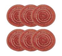 sourcing map 6pcs Round Braided Placemats 4" Non-Slip Round Table Mats for Dining Tables Washable Heat Insulation Woven Placemats Indoor Outdoor for Family Holiday Dinner, Red