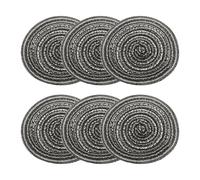 sourcing map 6pcs Round Braided Placemats 4" Non-Slip Round Table Mats for Dining Tables Washable Heat Insulation Woven Placemats Indoor Outdoor for Family Holiday Dinner, Black Grey