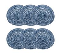 sourcing map 6pcs Round Braided Placemats 4" Non-Slip Round Table Mats for Dining Tables Washable Heat Insulation Woven Placemats Indoor Outdoor for Family Holiday Dinner, Dark Blue