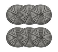 sourcing map 6pcs Round Braided Placemats 7" Non-Slip Round Table Mats for Dining Tables Washable Heat Insulation Woven Placemats Indoor Outdoor for Family Holiday Dinner, Black Grey