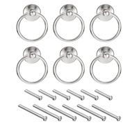 sourcing map 6Pcs Round Ring Pulls, Drawers Knobs Silver Circle Drawer Handles Single Hole for Dresser Cupboard Wardrobe