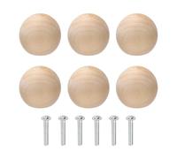 sourcing map 6Pcs Round Wood Drawer Knob, 1.38" Diameter Ball Shaped Dresser Knobs Solid Wooden Knobs with Screws for Furniture Drawer Wardrobe Cupboard