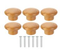 sourcing map 6Pcs Round Wood Drawer Knob, 1 5/8" Diameter Round Head Dresser Knobs Wooden Knobs with Screws for Furniture Drawer Dresser Wardrobe Cupboard, Beech